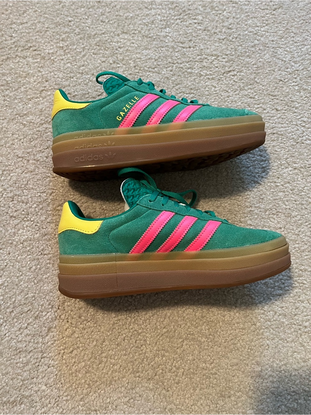 adidas Women’s Gazelle Bold Athletic Sneakers in Pink/Green with platform - Picture 4 of 7